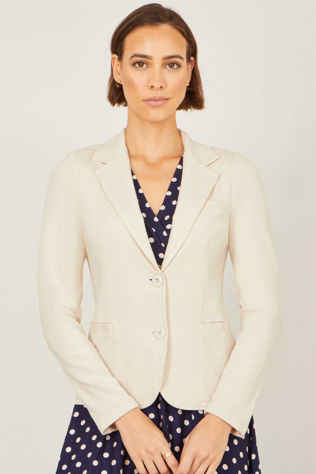 Yumi Beige Stretch Cotton Blazer