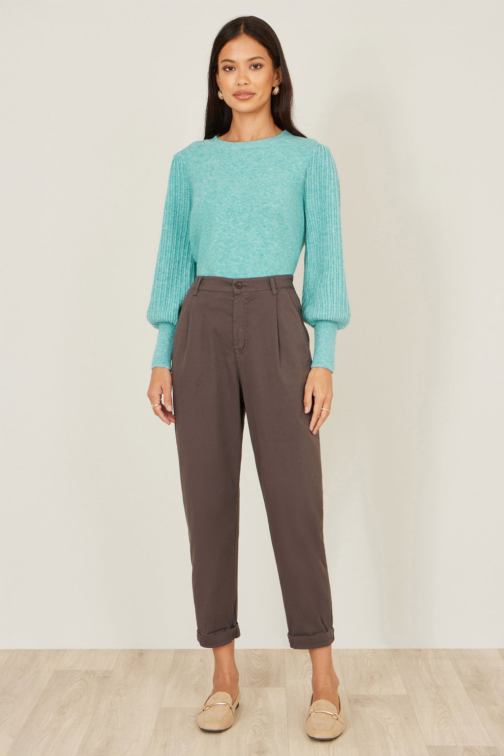 Yumi Brown Cotton Canvas Chino Trousers