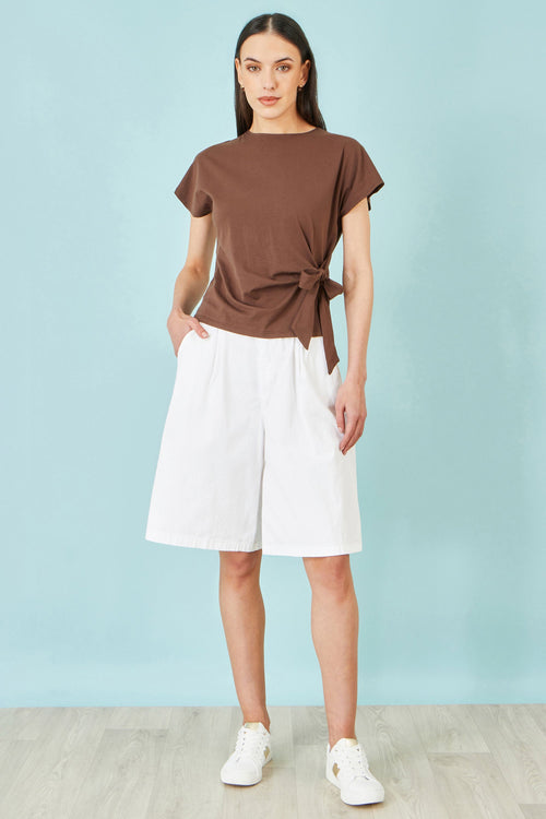 Yumi White Cotton Bermuda Shorts