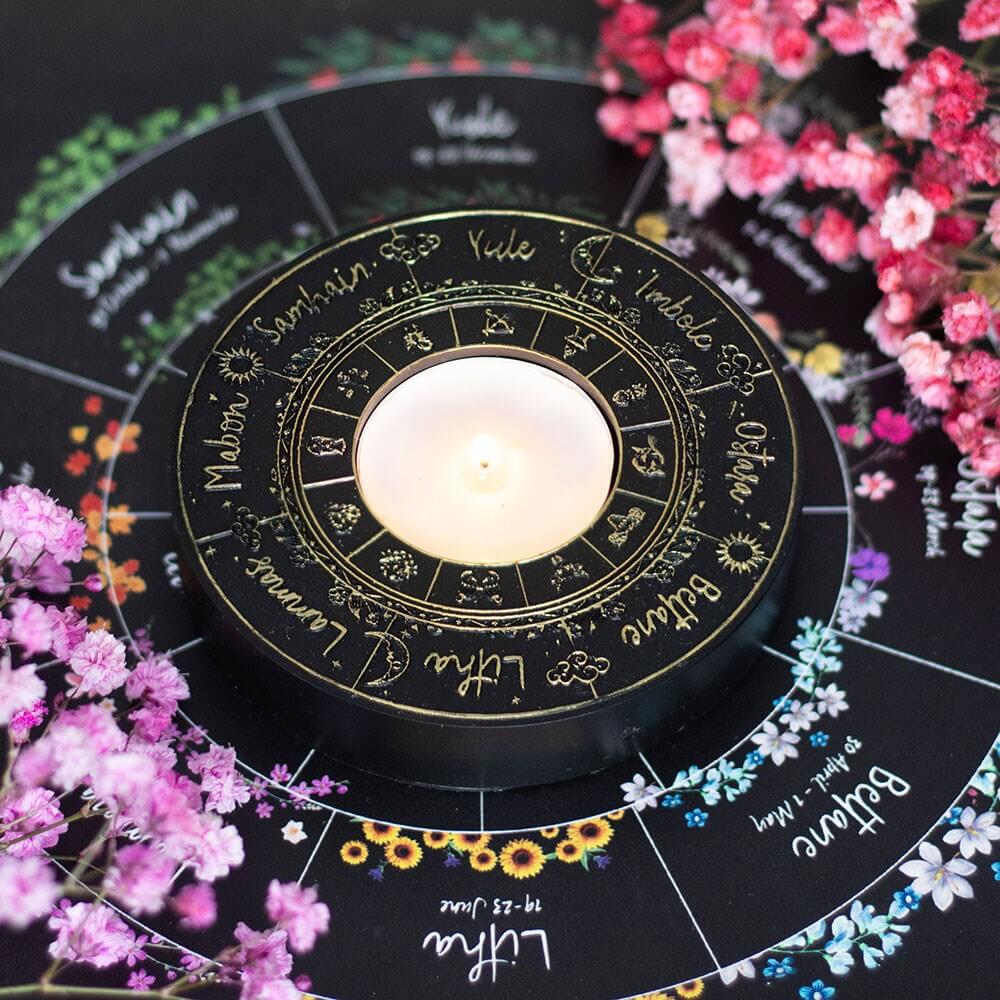 Wheel of the Year Tealight Candle Holder | Kate's Clothing Resin Altar Decor