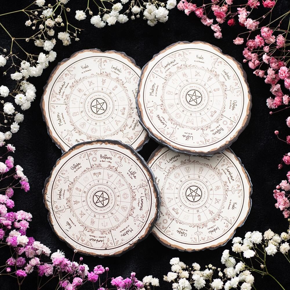Wheel of the Year Coaster Set | Kate's Clothing Wood Slice Coasters