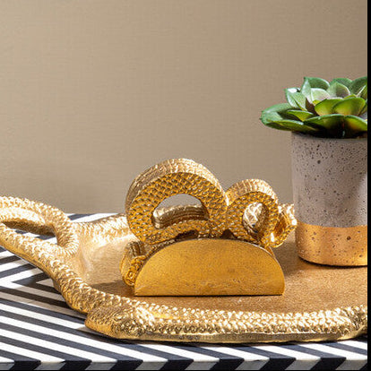 Orsina Serpent Gold Coasters with Holder | Set of 4 Textured Metal