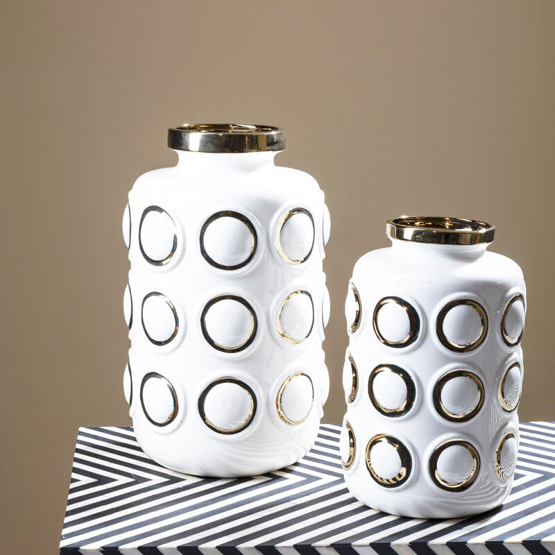 Orsina Curva Small Ceramic Vase – White and Gold Modern Table Decor