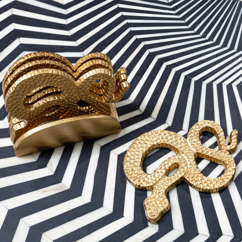 Orsina Serpent Gold Coasters with Holder | Set of 4 Textured Metal
