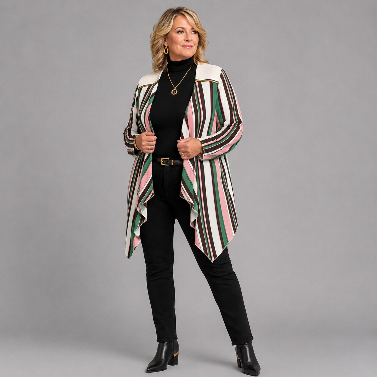 STRIPED WATERFALL JACKET WITH FEATURE ZIP SHOULDERS