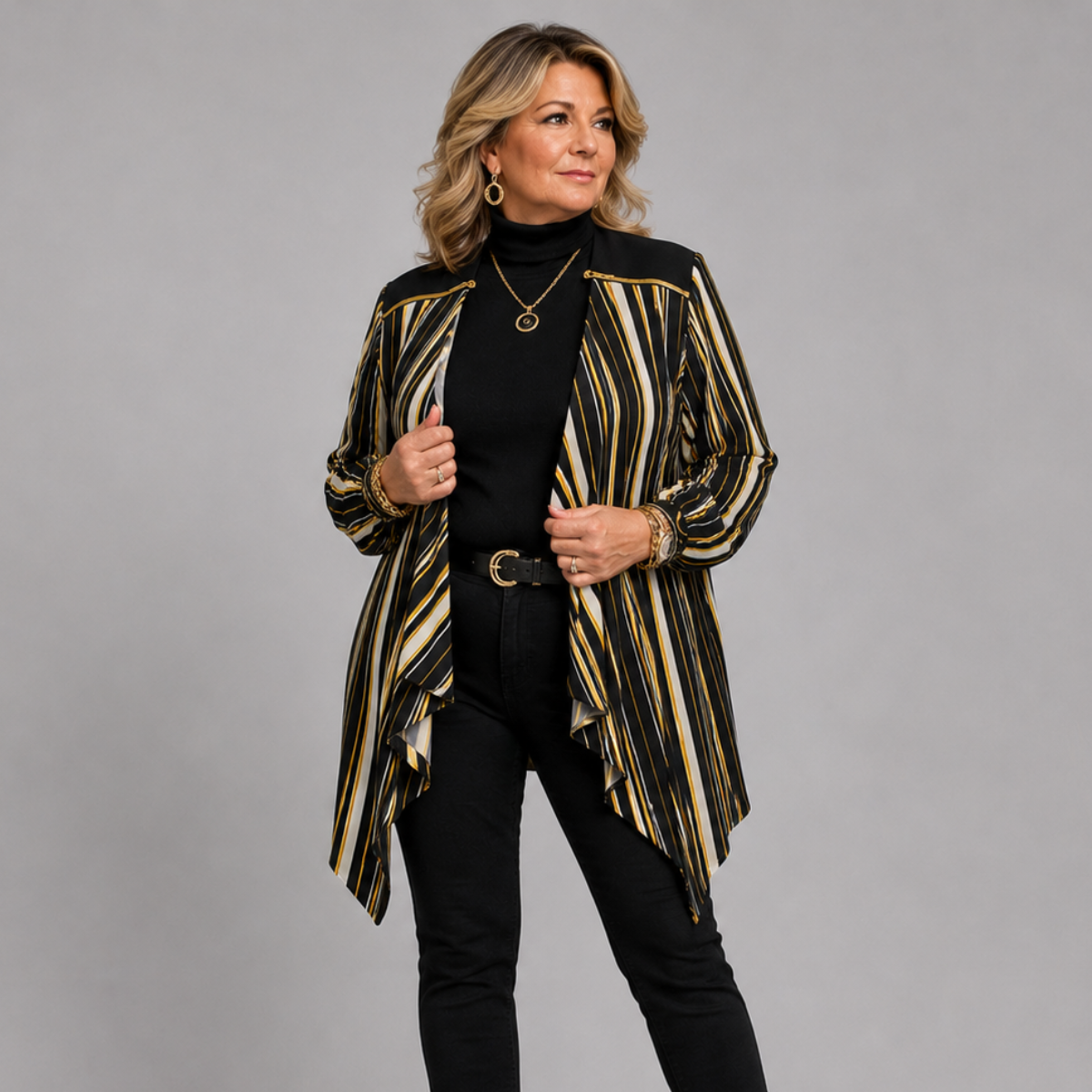 STRIPED WATERFALL JACKET WITH FEATURE ZIP SHOULDERS