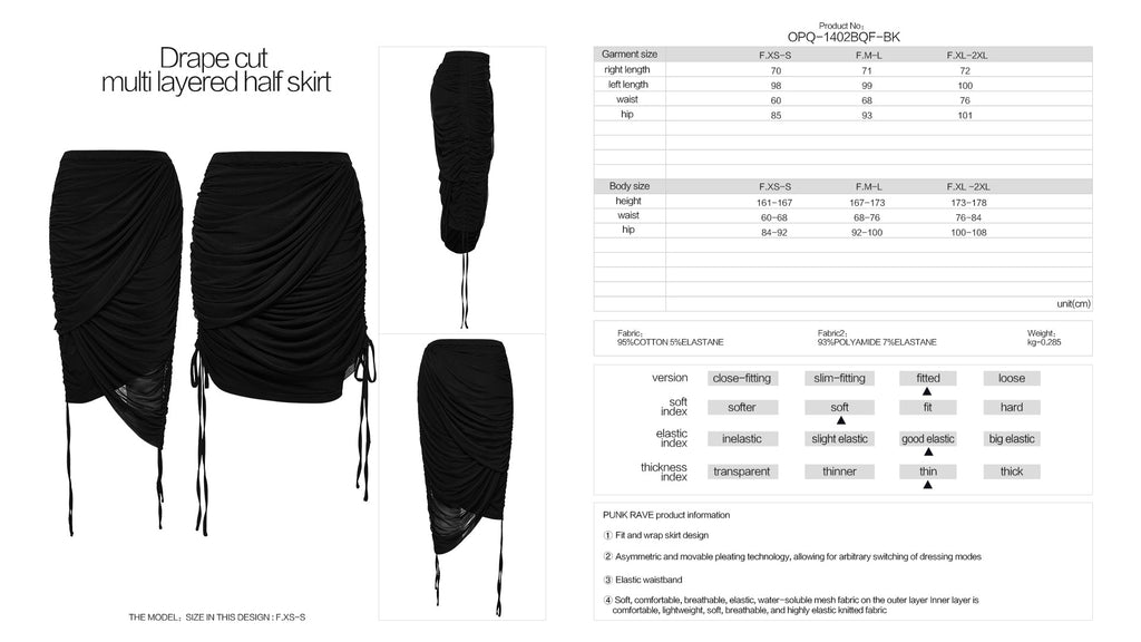 Punk Rave Zephyrine Gothic Draped Adjustable Cotton Skirt – Black