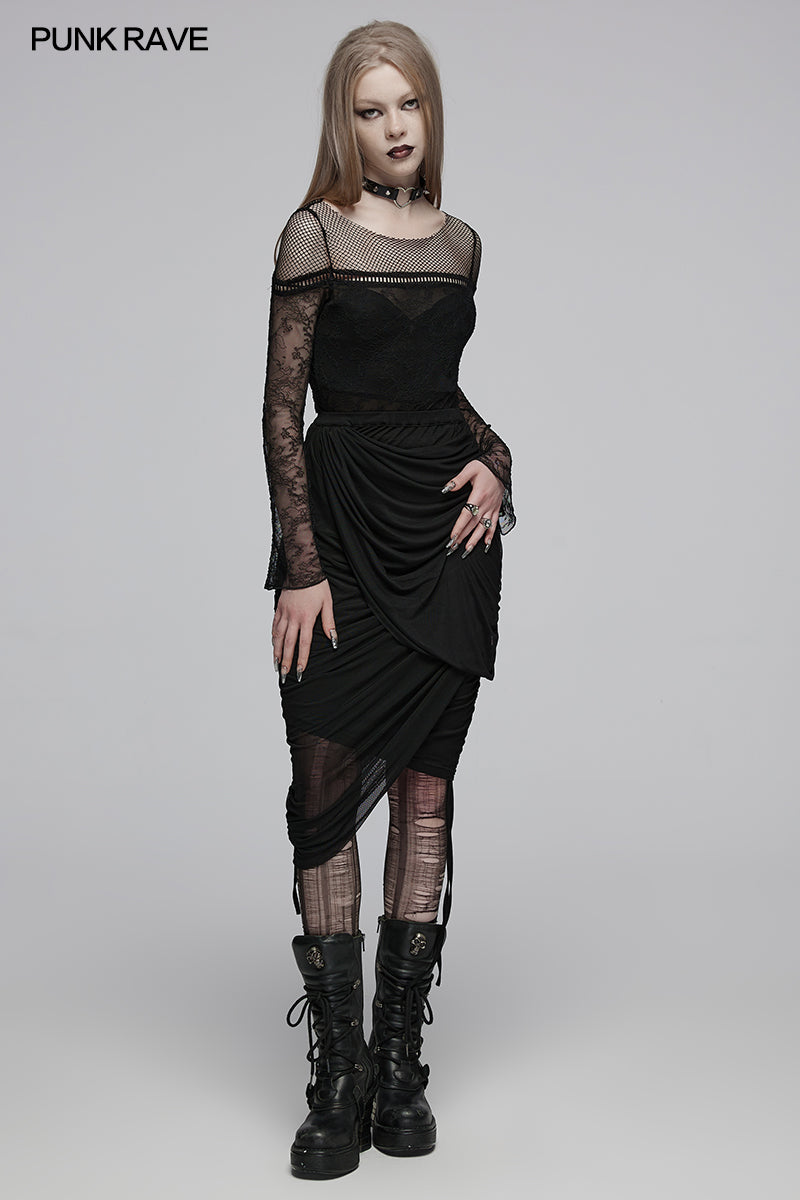 Punk Rave Zephyrine Gothic Draped Adjustable Cotton Skirt – Black
