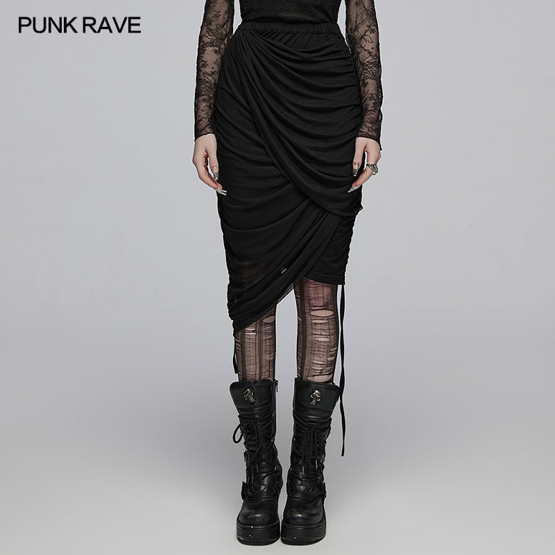 Punk Rave Zephyrine Gothic Draped Adjustable Cotton Skirt – Black