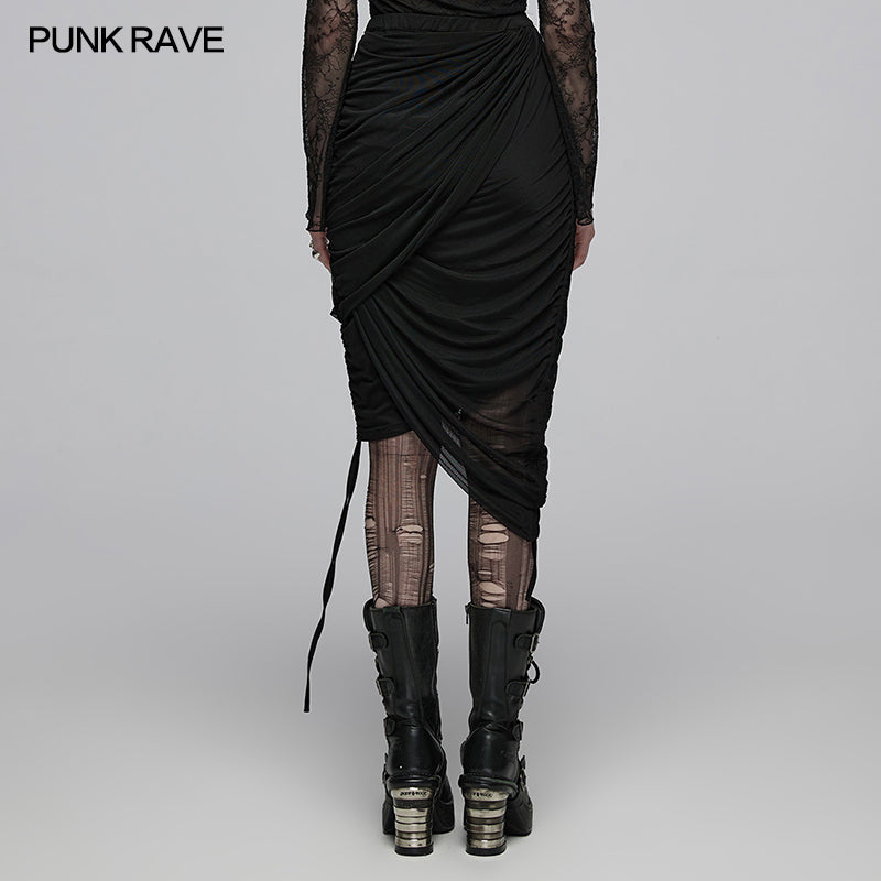 Punk Rave Zephyrine Gothic Draped Adjustable Cotton Skirt – Black
