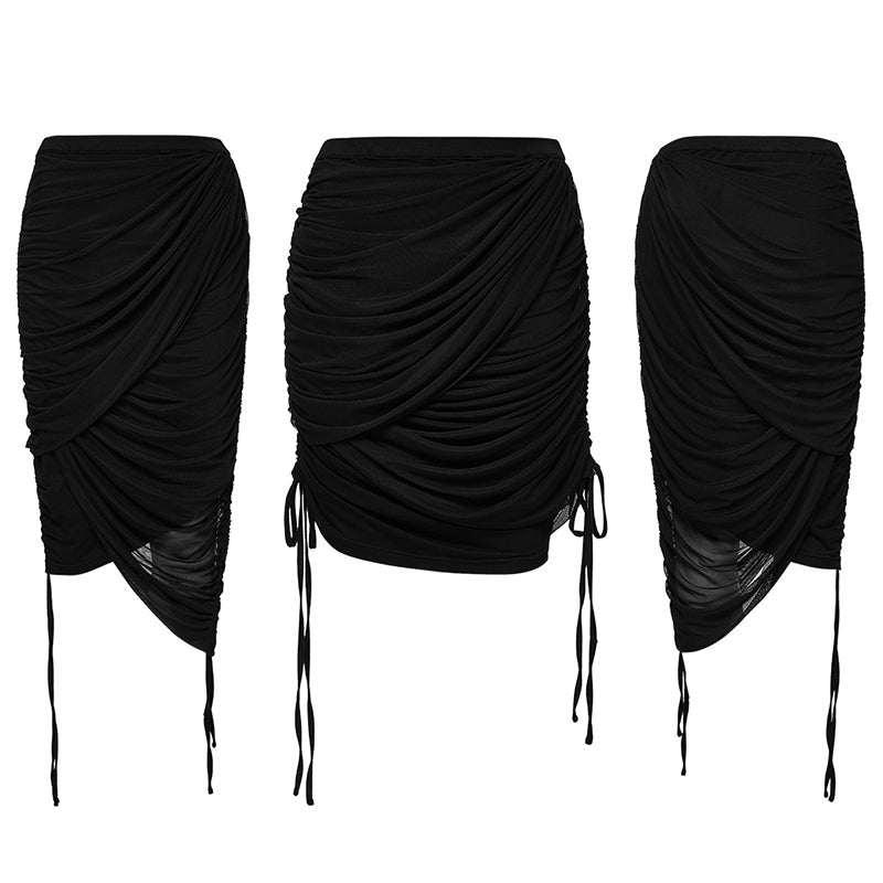 Punk Rave Zephyrine Gothic Draped Adjustable Cotton Skirt – Black