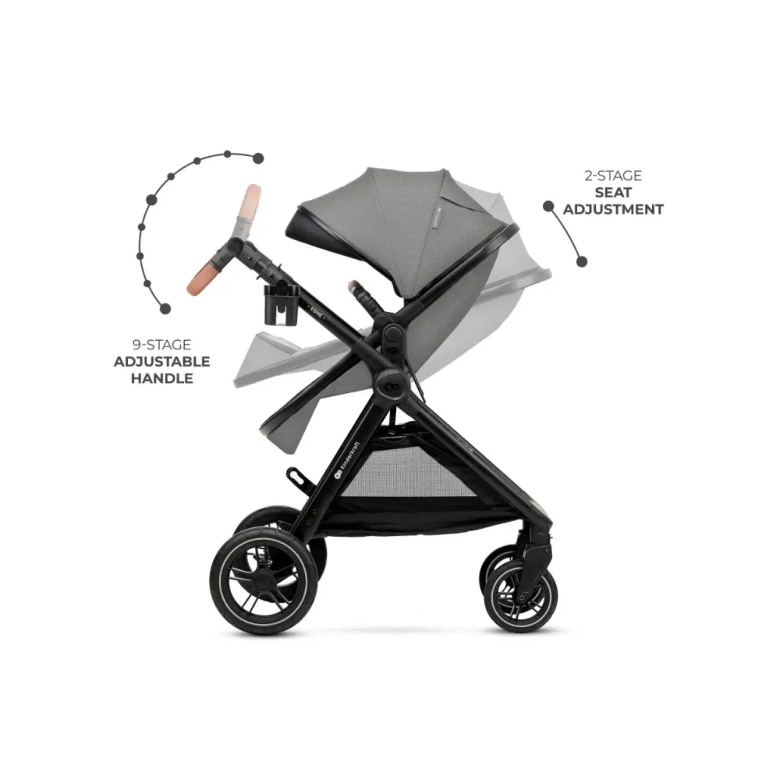 Kinderkraft Esme Pro 3-in-1 Travel System with Mink Pro Car Seat - Moonlight Grey