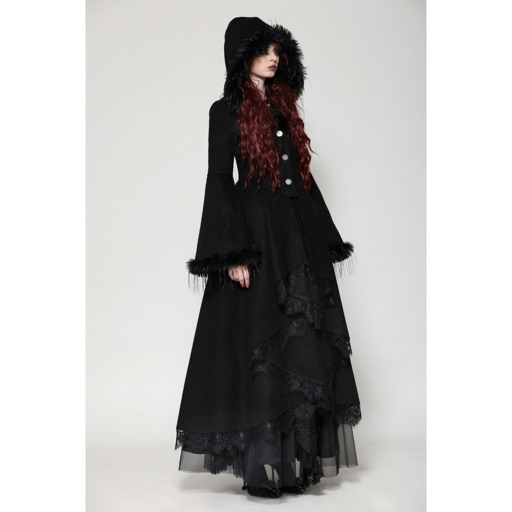 Dark in Love Eira Hooded Coat – Faux Fur and Lace Trim Winter Jacket