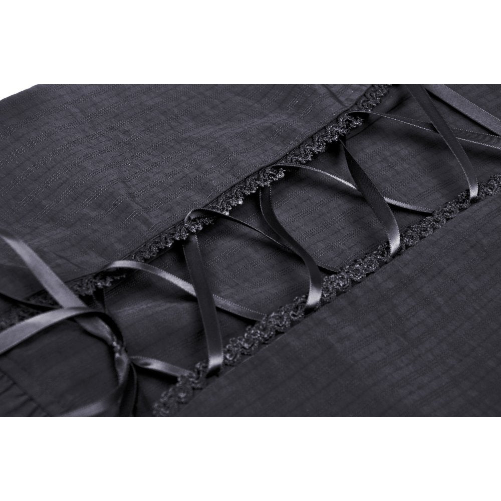 Dark In Love Sinead Black Gothic Blouse – Short Puff Sleeve Ruffle Collar