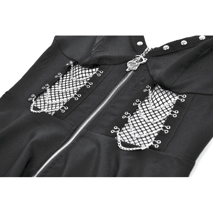Dark in Love Black Punk Sleeveless Dress with Chains and Mesh