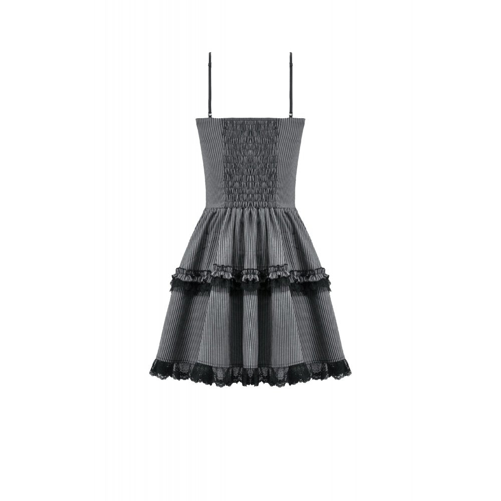 Dark in Love Pinstripe Gothic Mini Dress – Striped Lolita Style
