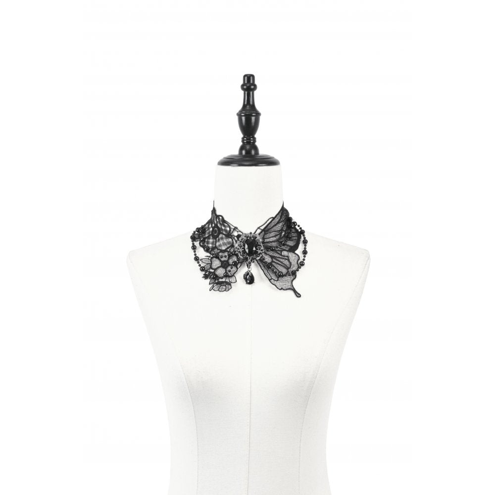 Dark in Love Lysandra Butterfly Lace Beaded Collar | Gothic Gem Drop