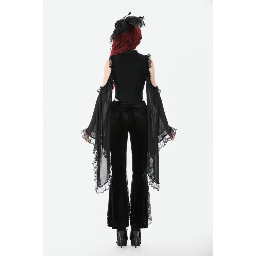 Dark in Love Erzebeth Black Velvet Lace Flare Trousers – Gothic Style
