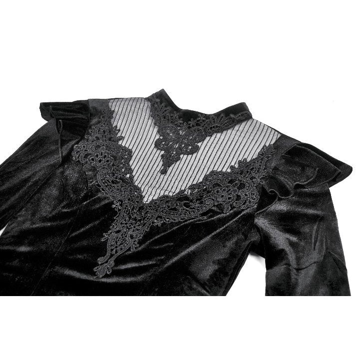 Dark in Love Gothic Velvet Lace High-Neck Top – Victorian Style
