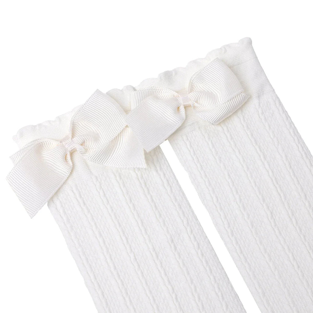 HelloBaby Girls Knee-High Socks Bow Print Cotton Rich - Ecru