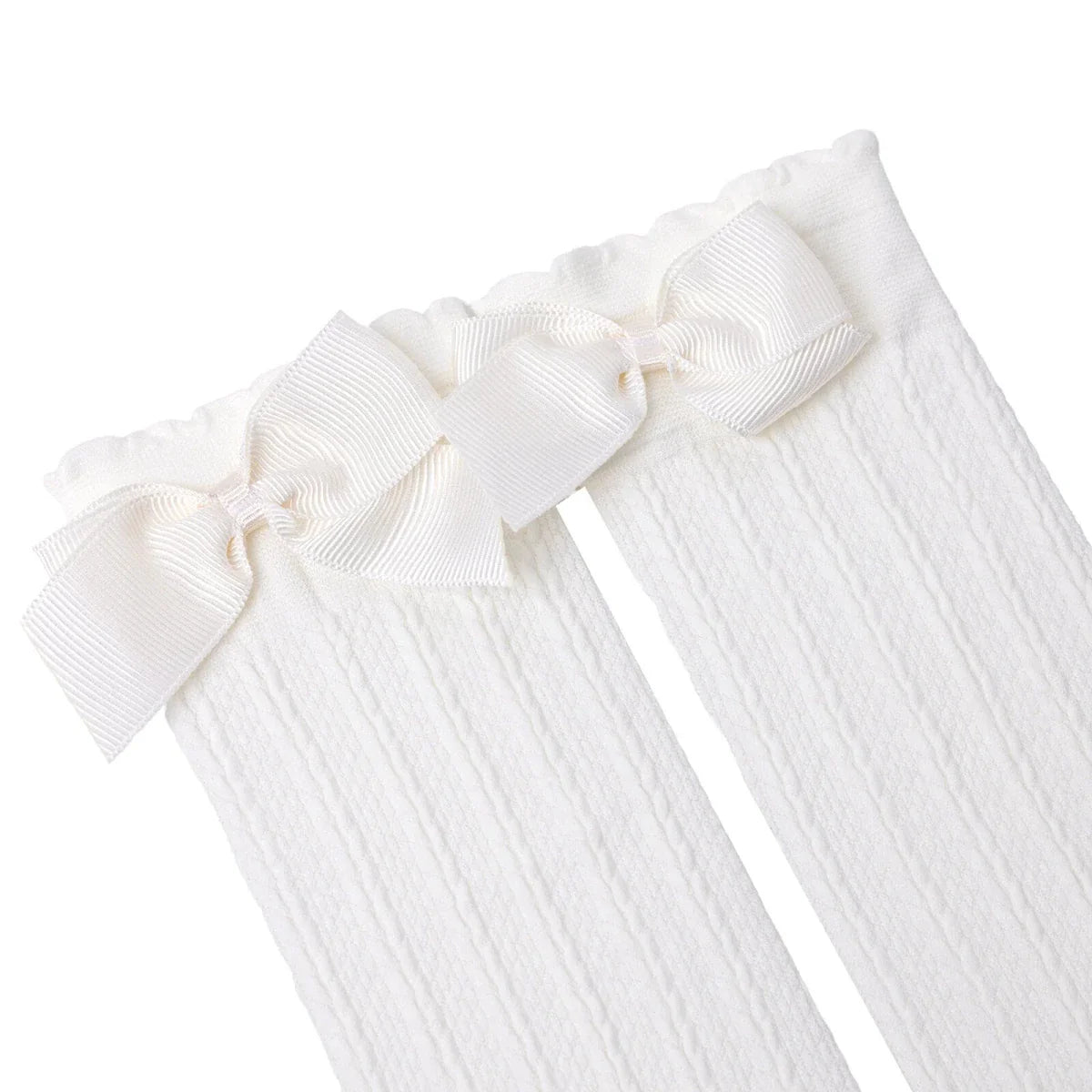 HelloBaby Girls Knee-High Socks Bow Print Cotton Rich - Ecru