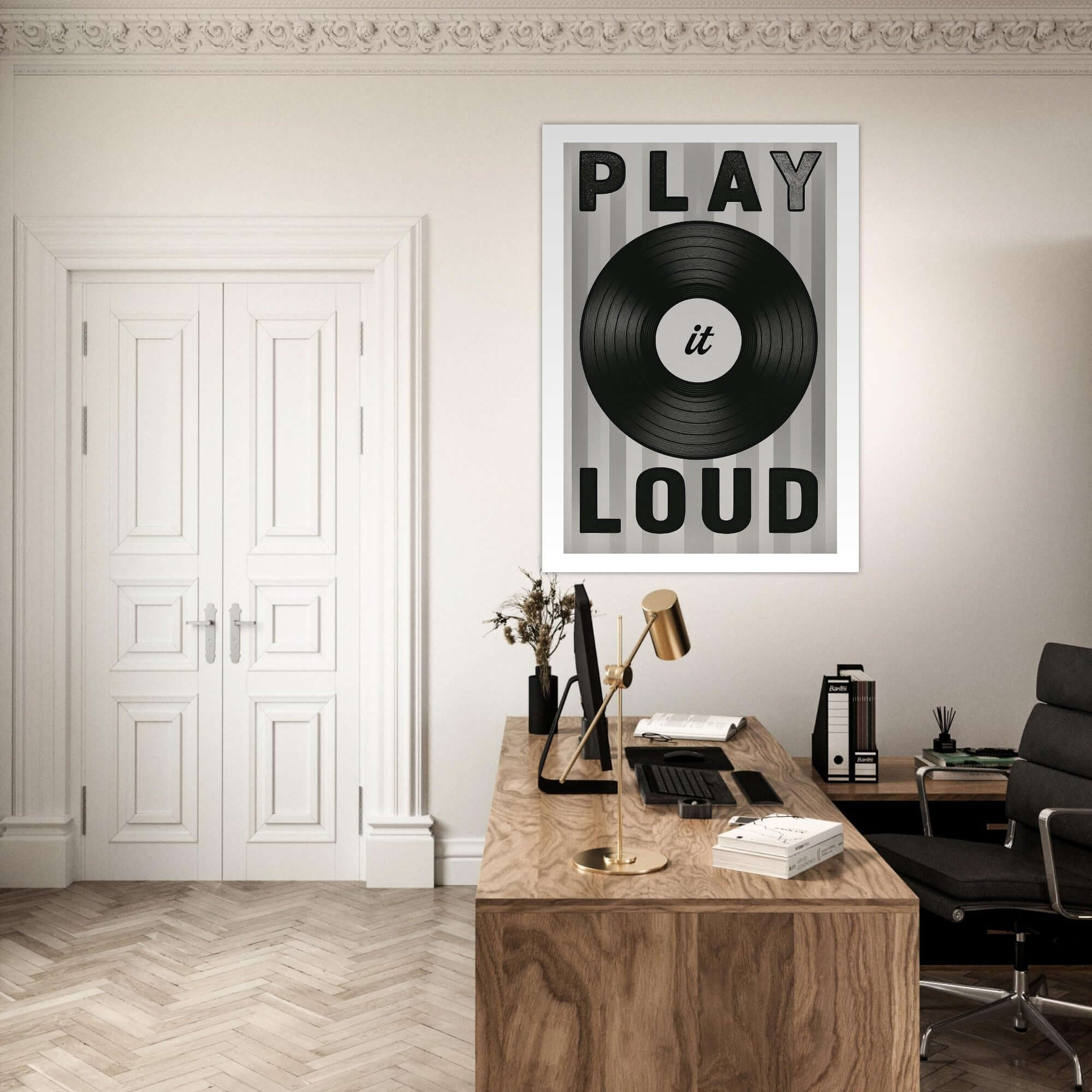 Play It Loud Vinyl Record Wall Art – Retro Music Poster for Studio & Home Decor