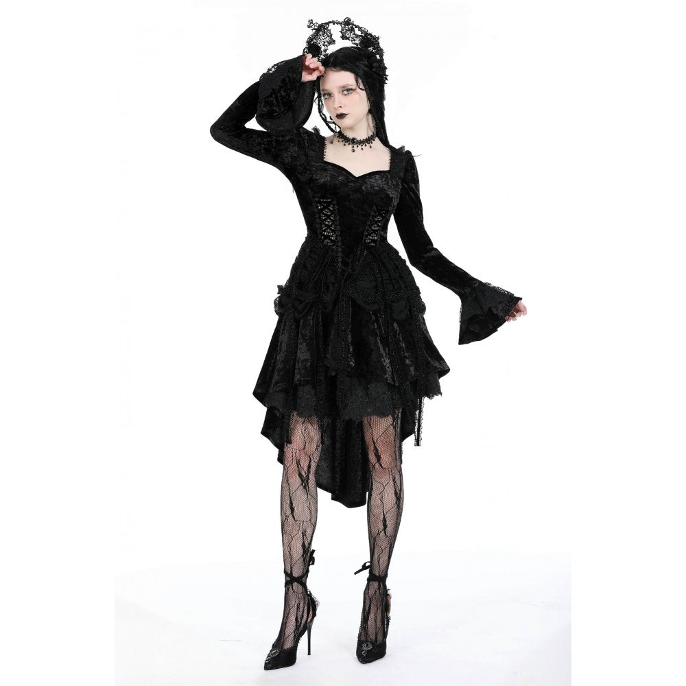 Dark in Love Seraphina Black Velvet Lace High-Low Gothic Dress