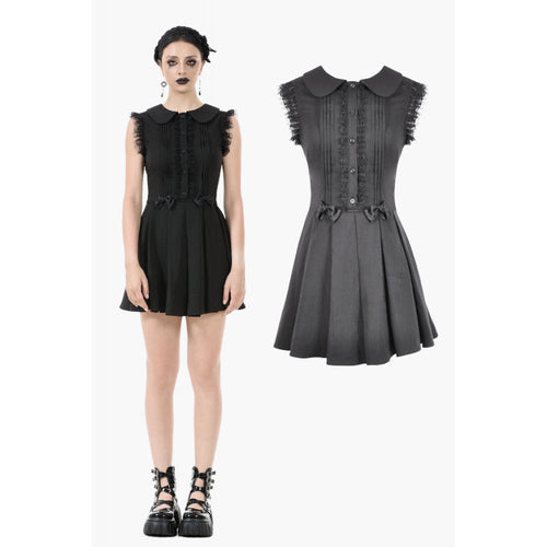 Dark In Love Gwendolyn Goth Mini Dress | Black Lace Panel A-Line