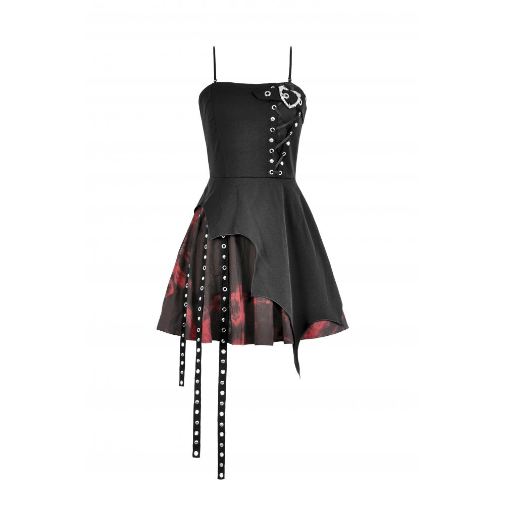 Dark in Love Nyssa Goth Mini Dress – Black & Red Strap Detail