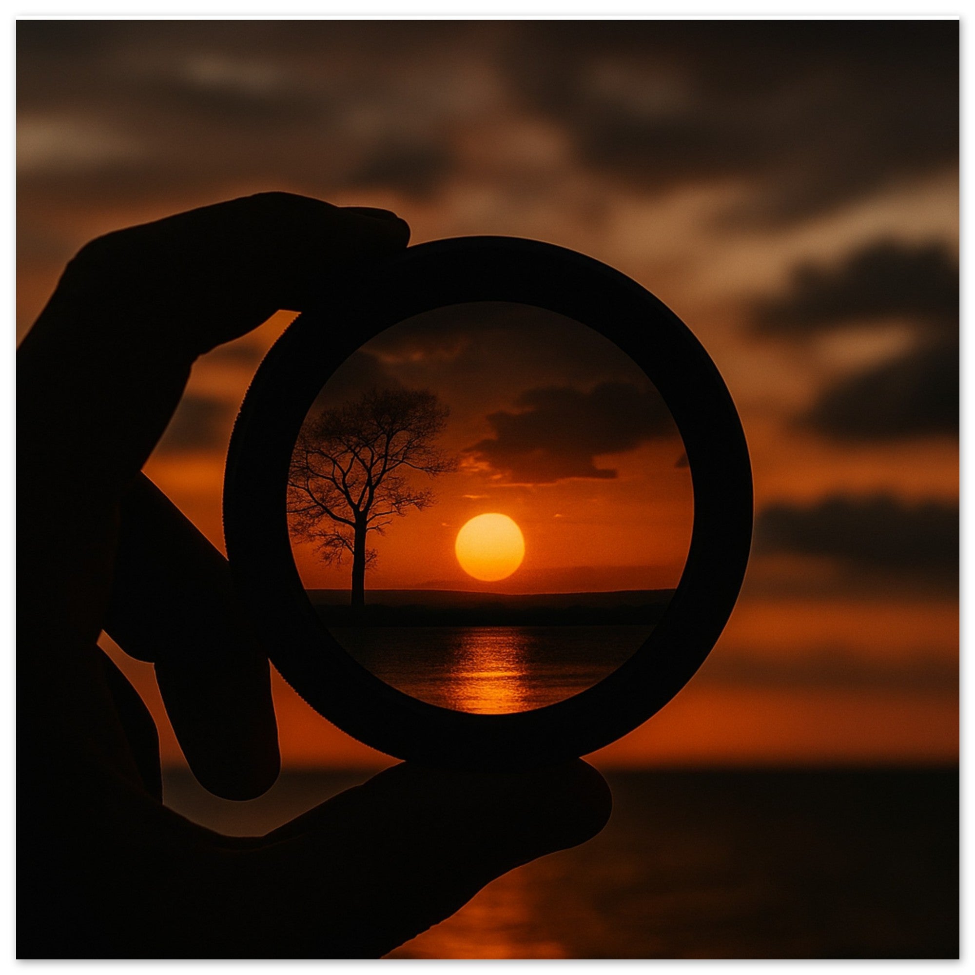 Sunset Through Camera Lens Wall Art – Photography Inspired Scenic Poster