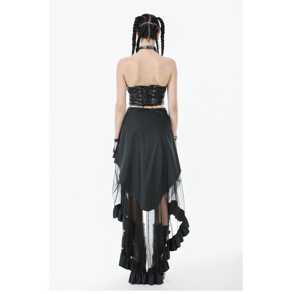 Dark in Love Belladonna Goth Skirt – Black Mesh with Buckle Straps