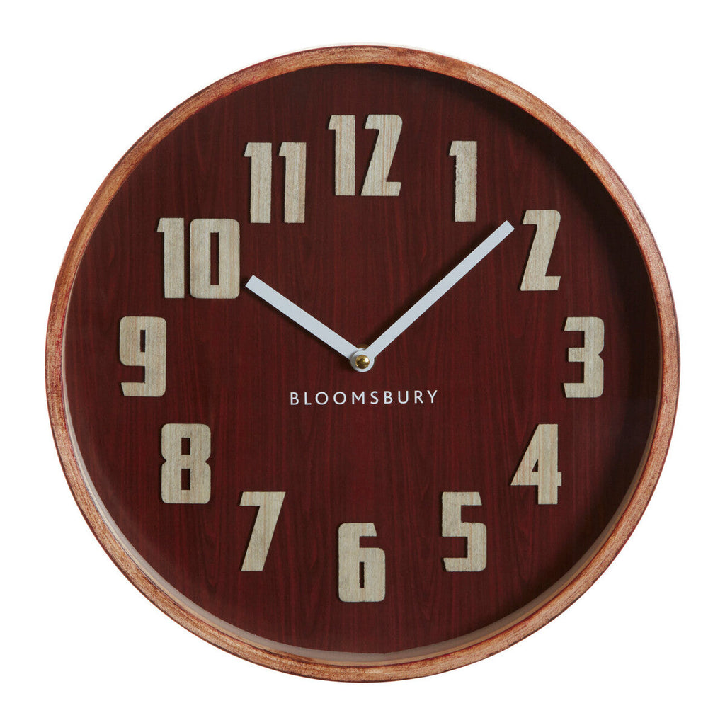 Orsina Vitus Red Grain Large Wall Clock – Retro Wood Wall Decor