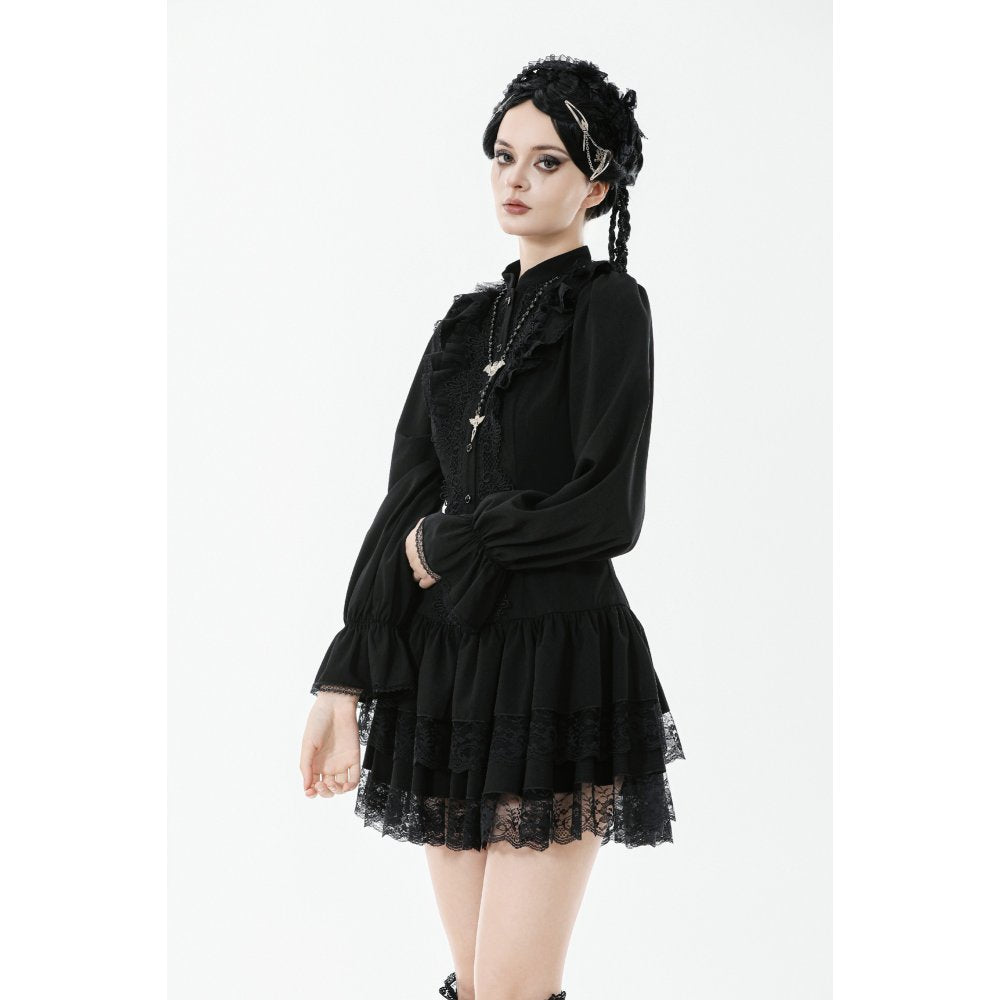 Dark in Love Desdemona Victorian Mini Dress – Black Lace Gothic Style