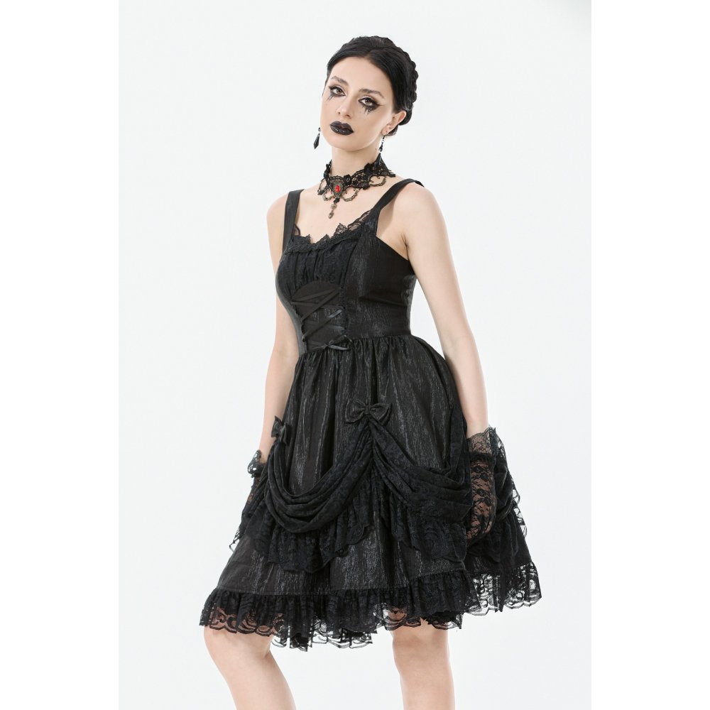 Dark in Love Shadow Lament Black Ruched Lace Gothic Lolita Dress