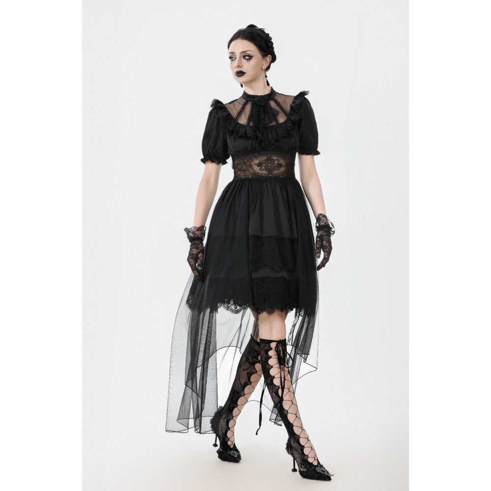 Dark in Love Ebon Rose Goth Dress – Black High-Low Mesh & Lace Gown