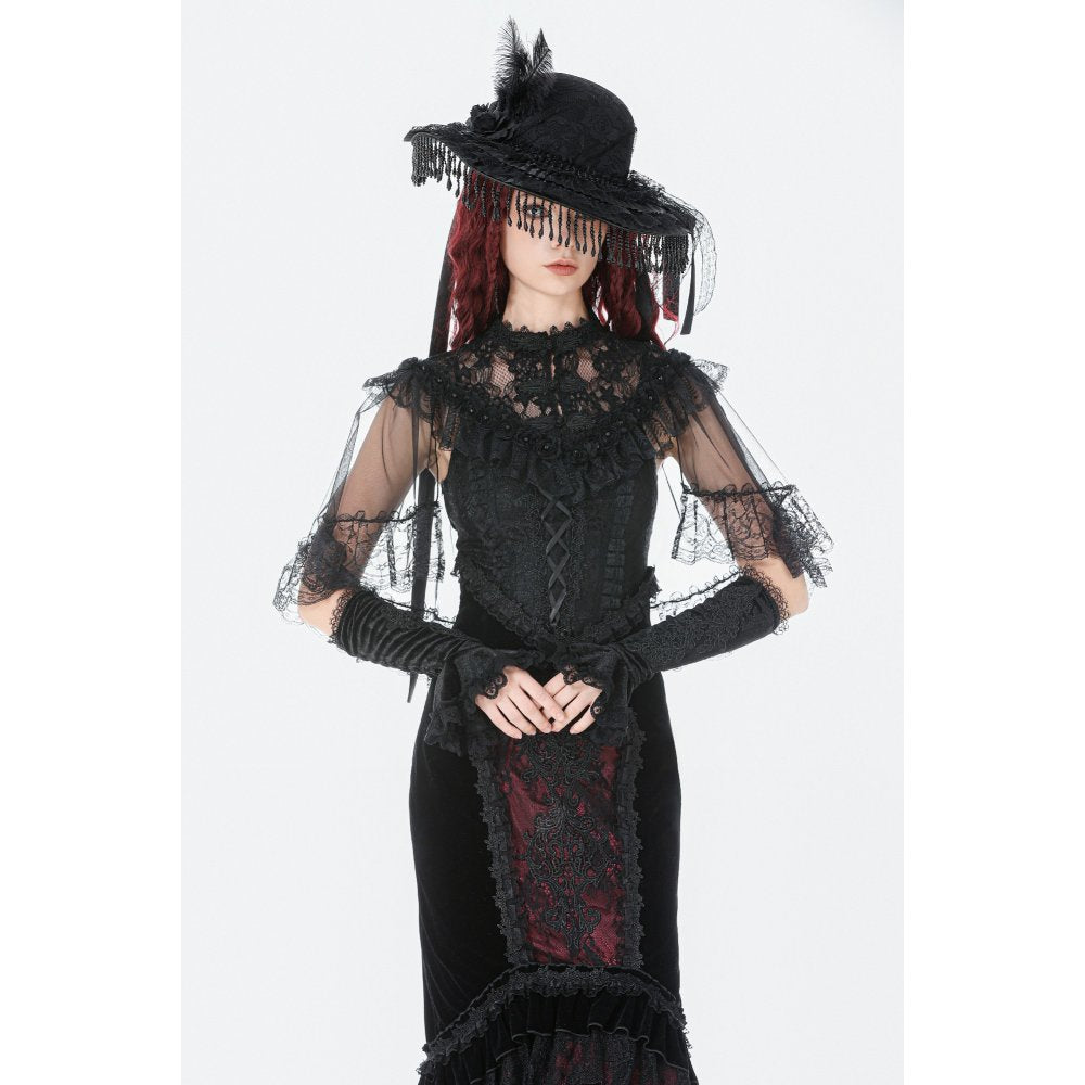 Dark in Love Morwenna Gothic Black Lace Ruffle Capelet with High Collar