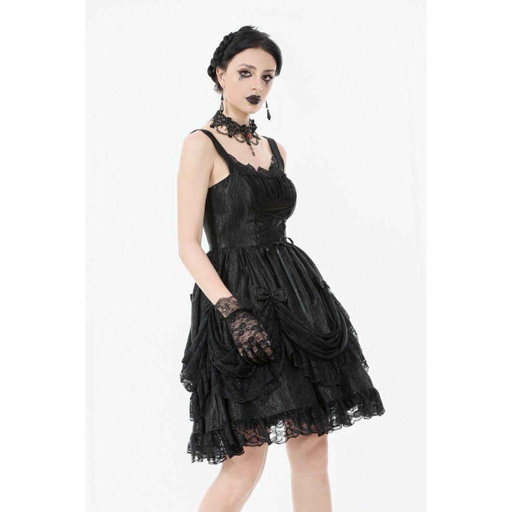 Dark in Love Shadow Lament Black Ruched Lace Gothic Lolita Dress