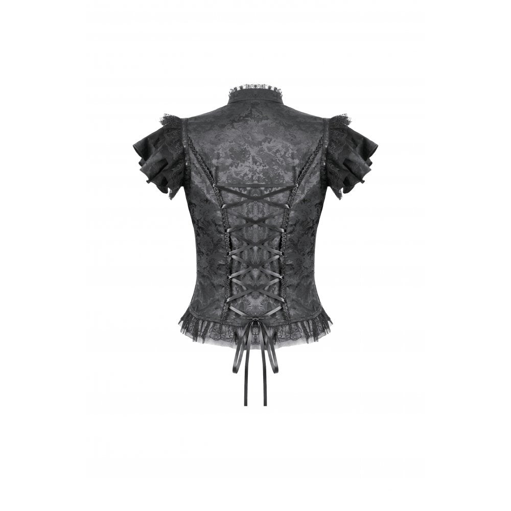 Dark in Love Seraphine Black Lace Shoulder Goth Top | Victorian Style