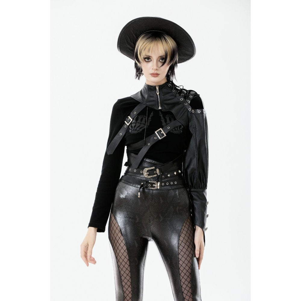 Dark in Love Zora Single Sleeve Harness Shrug | Faux Leather Alt Top