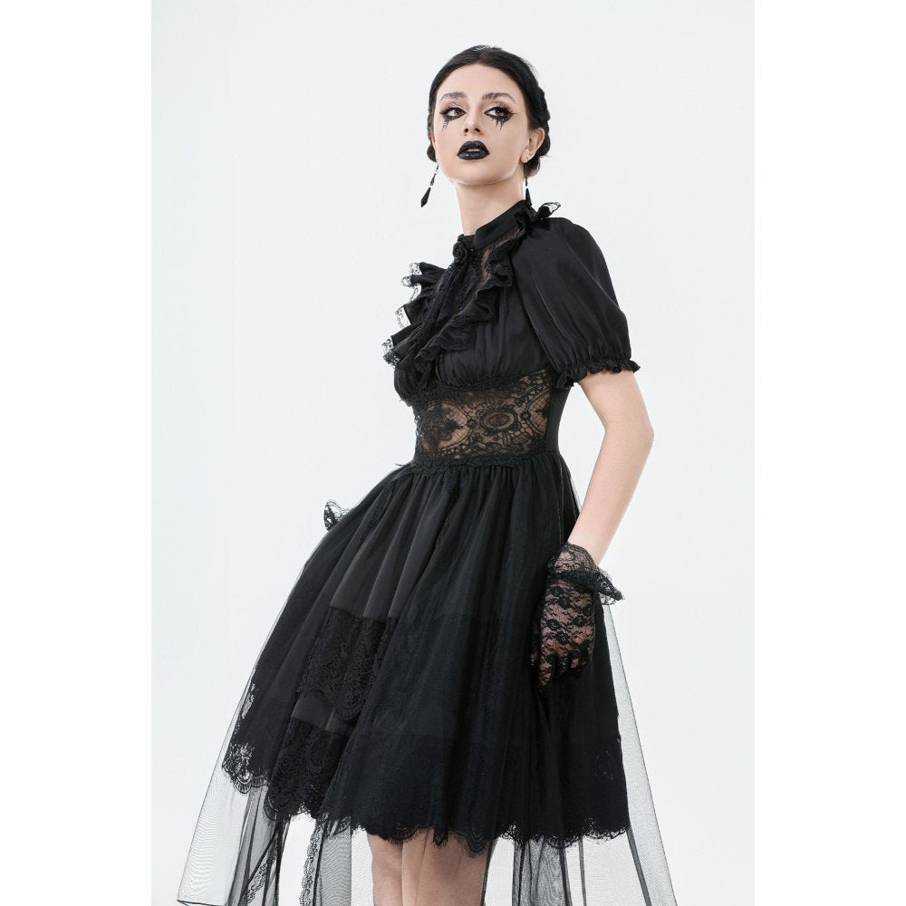 Dark in Love Ebon Rose Goth Dress – Black High-Low Mesh & Lace Gown