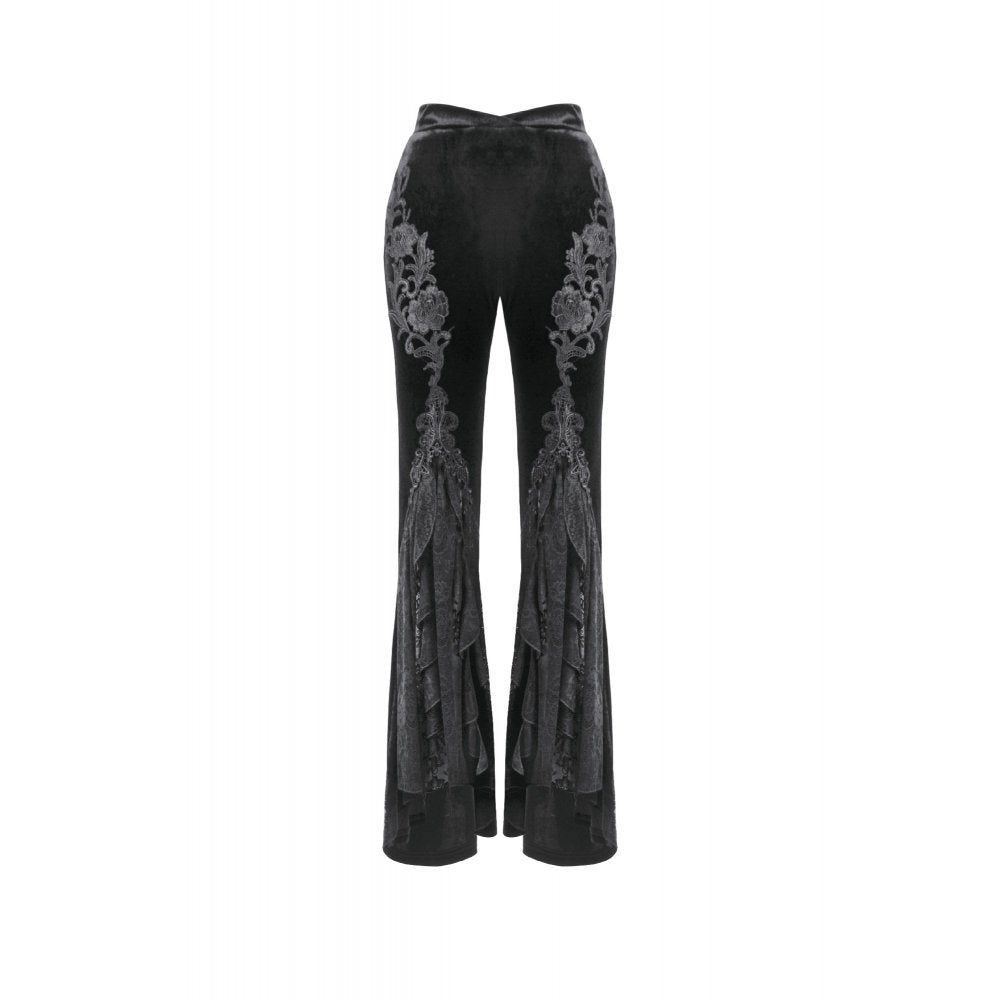 Dark in Love Erzebeth Black Velvet Lace Flare Trousers – Gothic Style