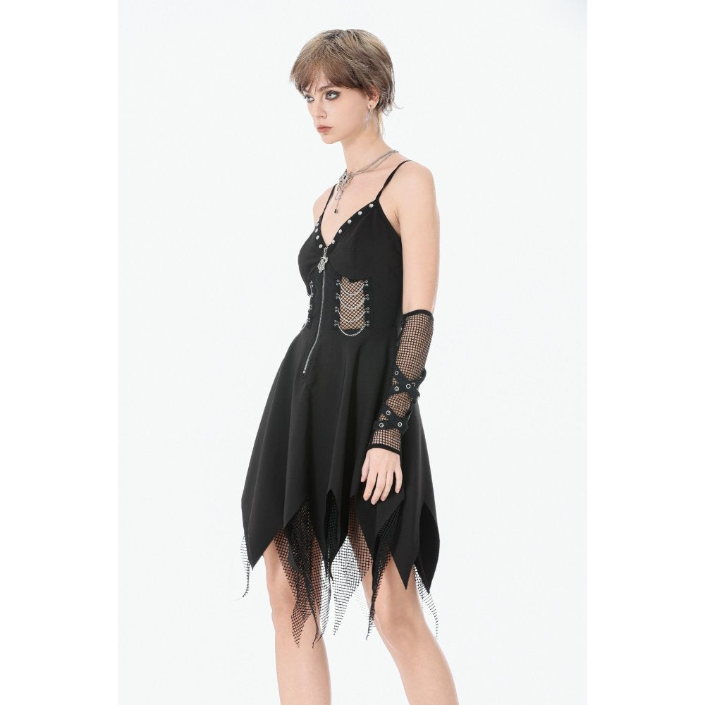 Dark in Love Black Punk Sleeveless Dress with Chains and Mesh
