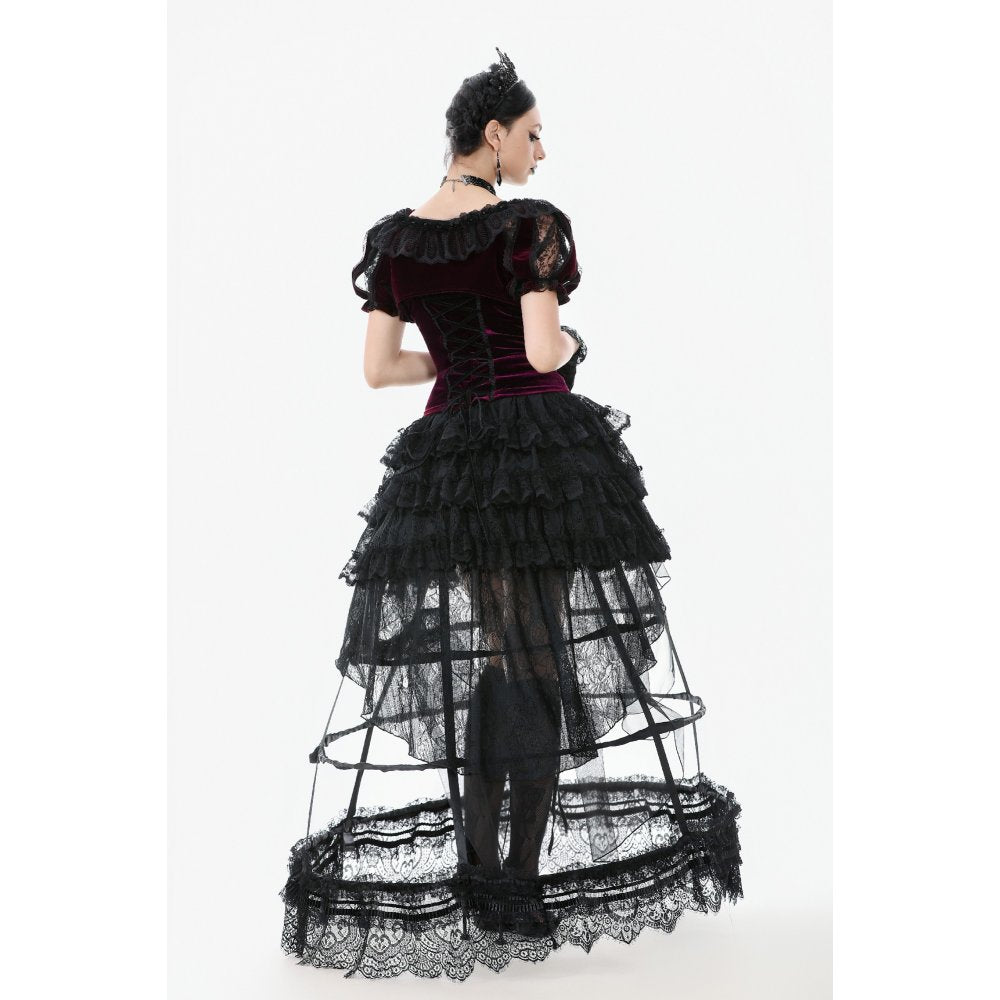 Dark in Love Isolde Velvet & Lace Puff Sleeve Bolero – Wine Red