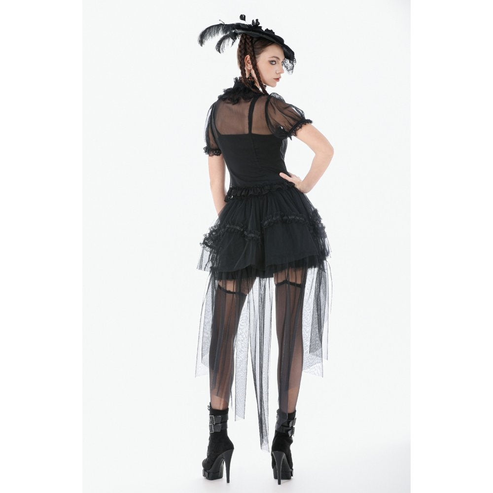 Dark in Love Gothic Black Sheer Mesh Tailed Petticoat Skirt