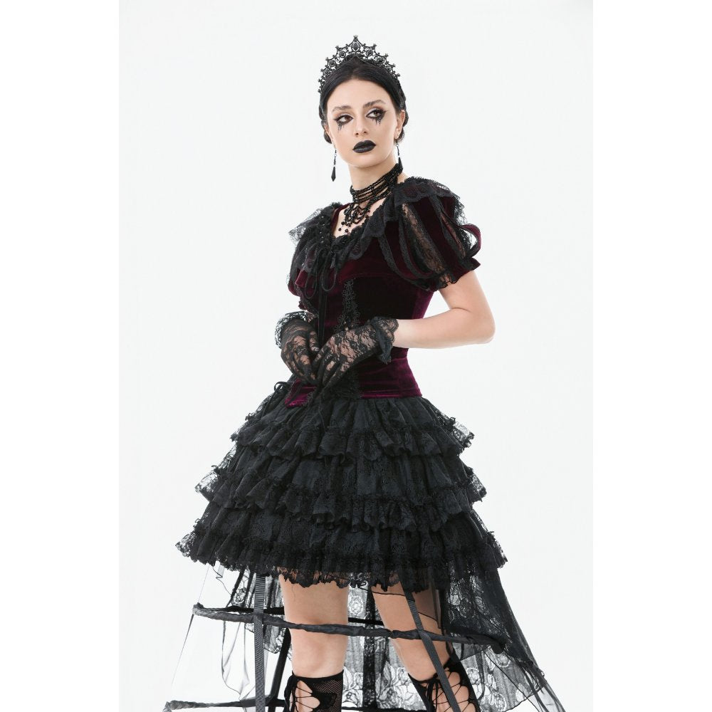 Dark in Love Isolde Velvet & Lace Puff Sleeve Bolero – Wine Red