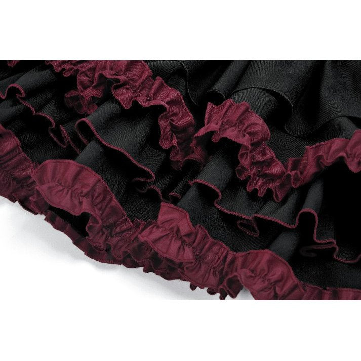 Dark in Love Black & Crimson Gothic Tiered Ruffle Mini Skirt