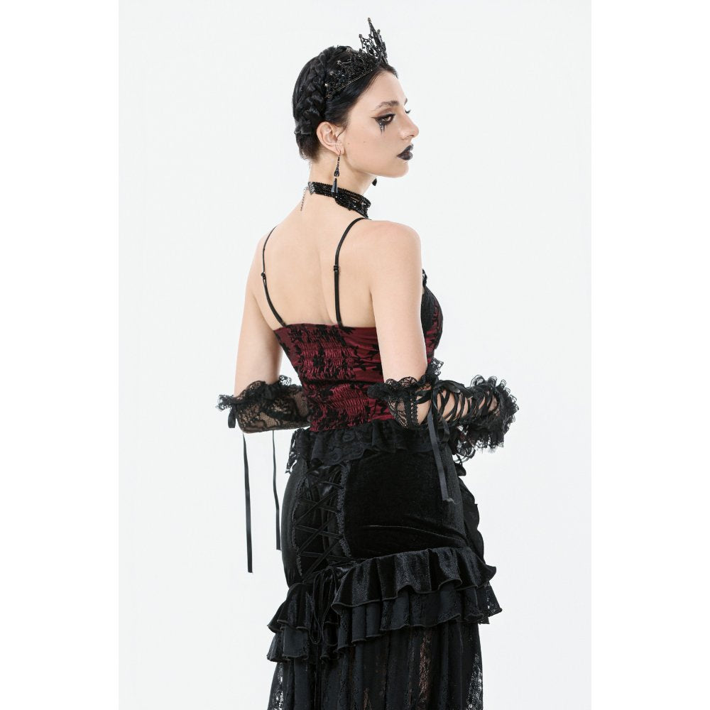 Dark in Love Althea Burgundy Velvet Goth Camisole with Lace Trim