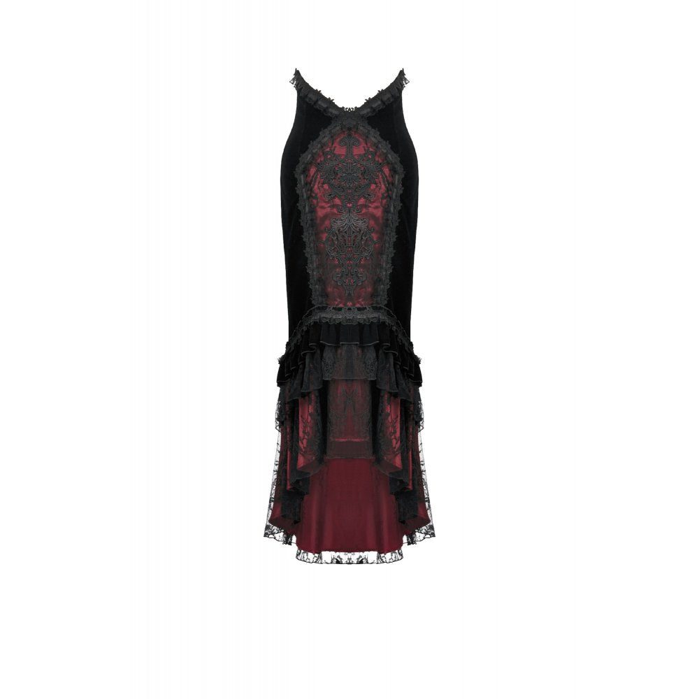 Dark in Love Gothic Velvet Mermaid Skirt – Elegant Red Lace Trim