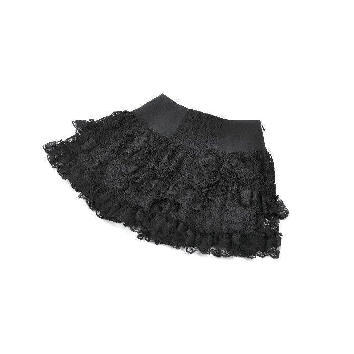 Dark in Love Black Punk Eyelet Lace Layered Mini Skirt with Buckles