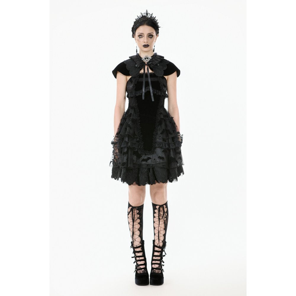 Dark in Love Morwenna Bat Mesh Layered Goth Mini Dress - Black Nylon